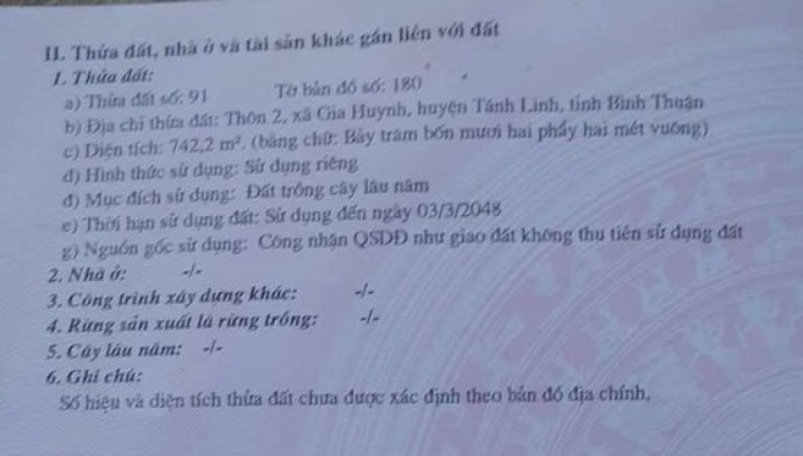 Đất Đẹp - Giá Tốt - Chính Chủ Cần Bán Lô Đất Vị Trí Đẹp Tại Xã Gia Huynh, Tánh Linh Bình Thuận