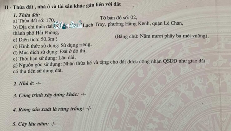 Bán nhà ngõ 18 Lạch Tray gần Chợ Con, diện tích 50m 3.5 tầng độc lập GIÁ 3.25 tỉ