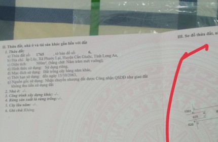 BÁN ĐẤT XÃ PHƯỚC LẠI - CẦN GIUỘC - LONG AN - 500M2 SHR GIÁ CHỈ 1.6 TỶ. LH:0909248879