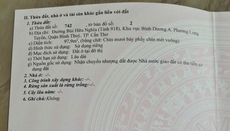 Bán nền thổ cư đẹp mặt tiền đường Bùi Hữu Nghĩa ( tỉnh lộ 918 )