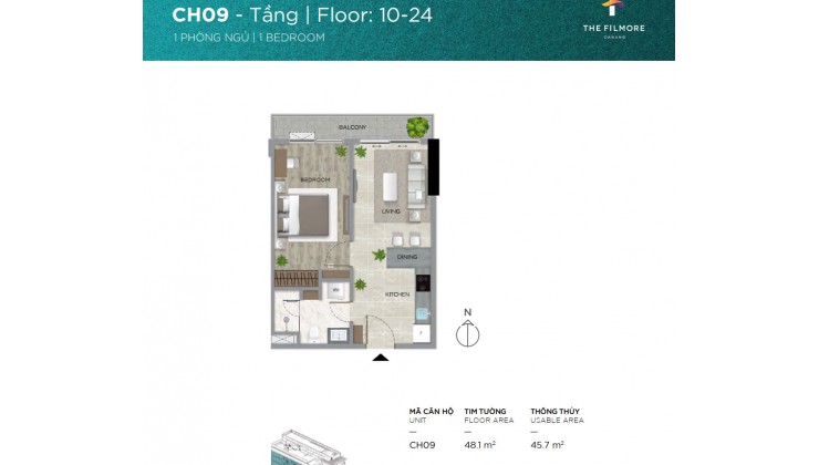 The Filmore Đà Nẵng 1 bedroom unit for sale condo code CH03.07