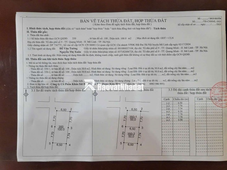 LÔ GÓC 50M TT QUANG MINH,MÊ LINH,DÒNG TIỀN,KINH DOANH,Ô TÔ VÀO