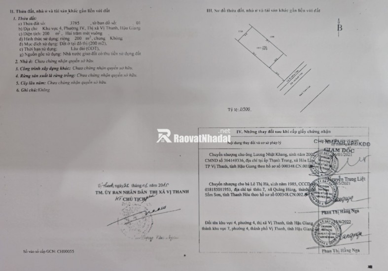 CẦN BÁN ĐẤT NỀN TẠI TP VỊ THANH (CÓ 410m2 THỔ CƯ) GIÁ 1,2 TỶ