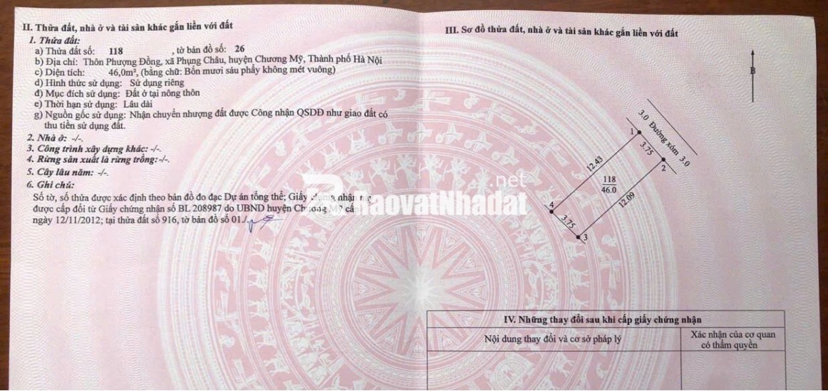 chính chủ gửi bán , thôn phượng đồng, xã phụng châu, chương mỹ ,hà nội, diên tích 47m.