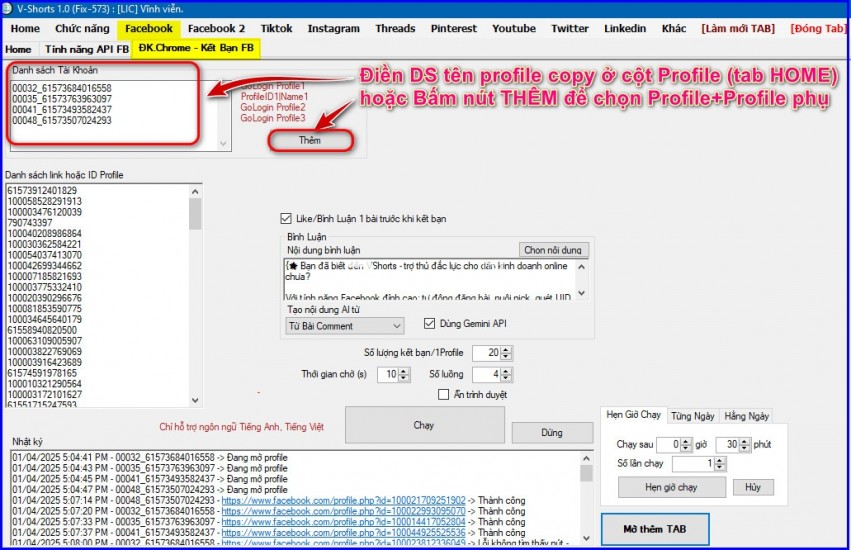 Phần mềm Đăng Marketplace Vshorts Tự động mọi tính năng trên Facebook