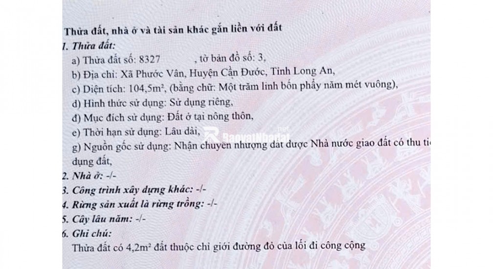 Chính chủ bán miếng đất tại Xã Phước Vân, Huyện Cần Đước, Tỉnh Long An