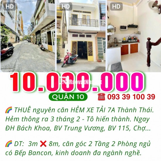 HIẾM: 10 TRIỆU/TH- THUÊ NGUYÊN CĂN 2 TẦNG 2 PHÒNG NGỦ- HẺM XE HƠI- QUẬN TRUNG TÂM. LH: 0933910039