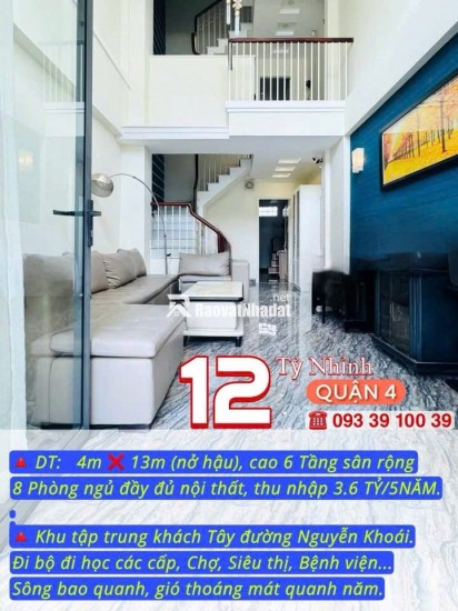 BÁN NHÀ KẾ Q1- Q3- Q4- Q10 - DOANH THU: 3.6 TỶ/5 NĂM- CAO 5 TẦNG HƠN 8 PHÒNG ĐỦ NỘI THẤT: tử 8 tỷ