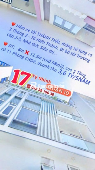 BÁN NHÀ KẾ Q1- Q3- Q4- Q10 - DOANH THU: 3.6 TỶ/5 NĂM- CAO 5 TẦNG HƠN 8 PHÒNG ĐỦ NỘI THẤT: tử 8 tỷ