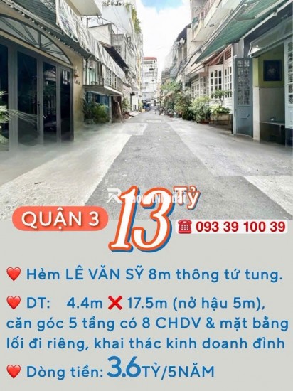 BÁN NHÀ KẾ Q1- Q3- Q4- Q10 - DOANH THU: 3.6 TỶ/5 NĂM- CAO 5 TẦNG HƠN 8 PHÒNG ĐỦ NỘI THẤT: tử 8 tỷ