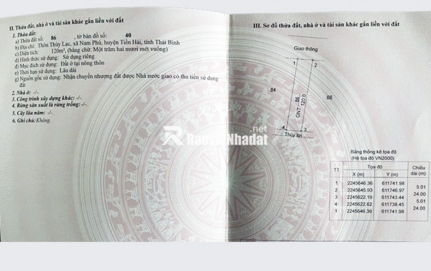 Bán đất tái định cư sổ đỏ chính chủ tại NAM PHÚ – TIỀN HẢI – THÁI BÌNH