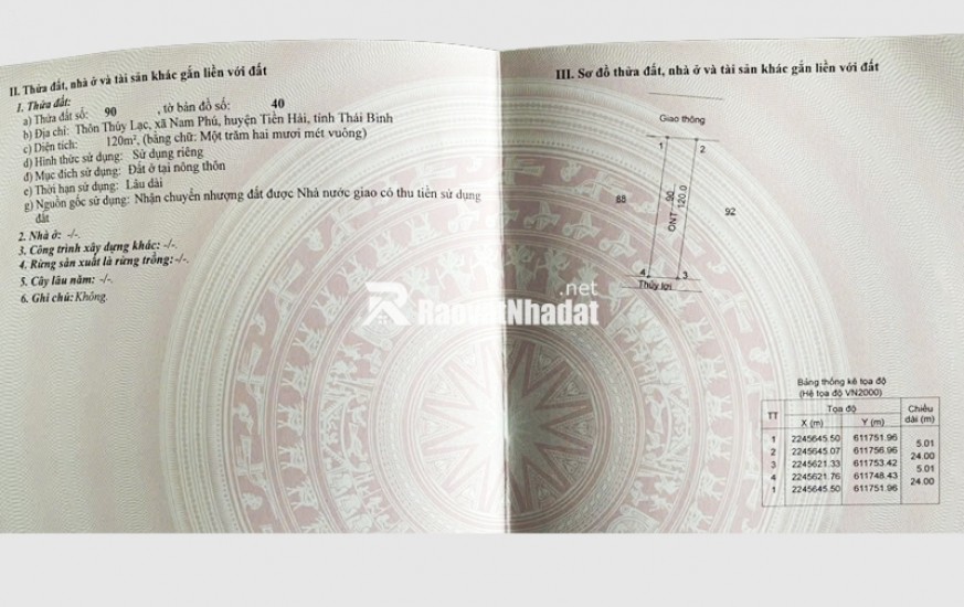 Bán đất tại NAM PHÚ – TIỀN HẢI – THÁI BÌNH giá chỉ 1.8 tỷ