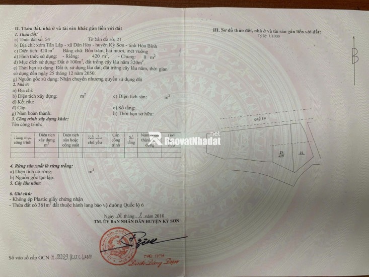 MẶT TIỀN QL6 HOÀ BÌNH - 420M² SỔ ĐỎ SẴN, GẦN CAO TỐC, CHỈ 7 TỶ.