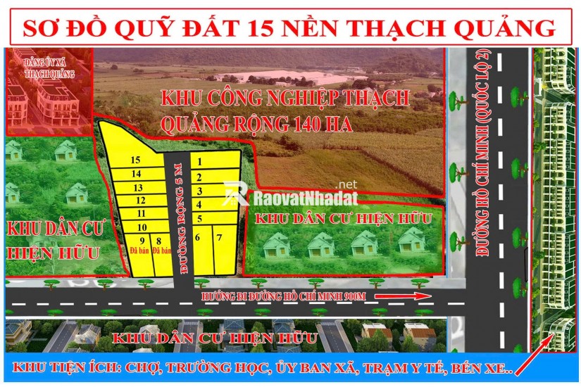 Bán nhanh mảnh đất vị tri đắc địa ngay sát khu công nghiệpThạch Quảng diện tích 412m2 595 triệu hiện đã phân thành 3 lô