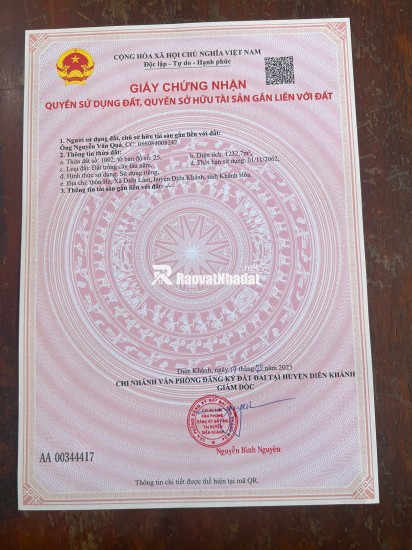 BÁN ĐẤT VƯỜN, DIÊN LÂM, DIÊN KHÁNH, MT TỈNH LỘ 8, 1232M2, GIÁ DƯỚI 2 TỶ