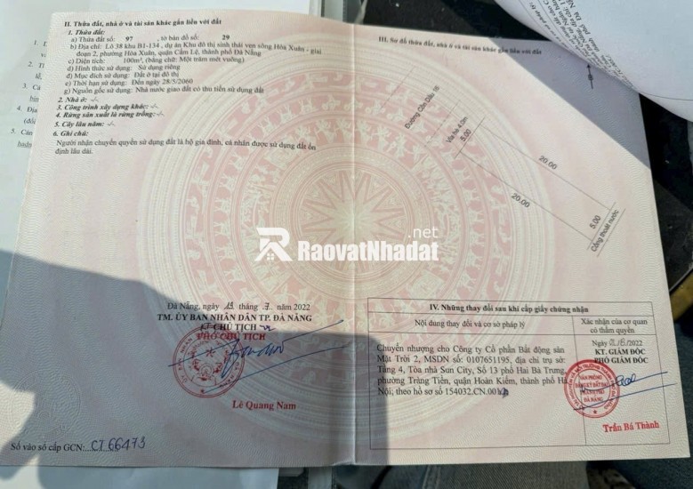 BÁN 3 LÔ ĐẤT CỒN DẦU HOÀ XUÂN, DT 100M2 / LÔ, GIÁ CHỈ TỪ 6-7 TỶ. LH:0929469357/ ZALO 0325447430