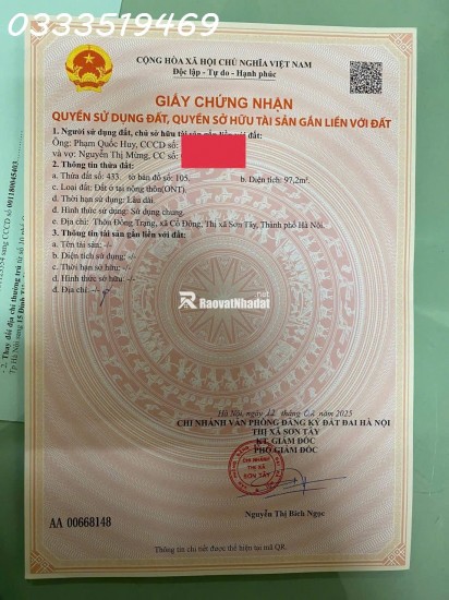 bà xã ck em cần bán mảnh đất full thổ cư- Đoài Phương, Sơn Tây, HN (Em không tiếp  kinh doanh, cần tìm khách mua ạ)