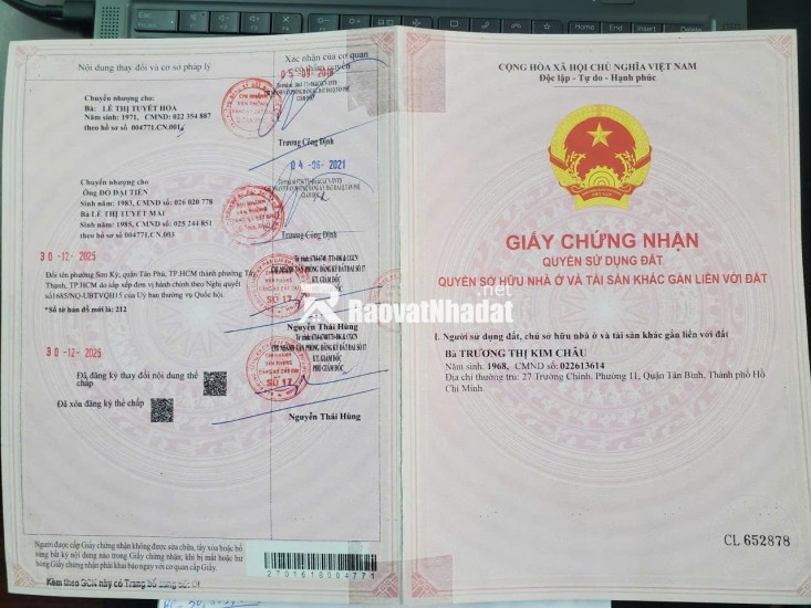 BÁN NHÀ SƠN KỲ, TÂN PHÚ: DT 72,7 M2 (1T1L) SẴN SỔ HỒNG, CHỈ 6.7 TỶ TL. LH:0932688139