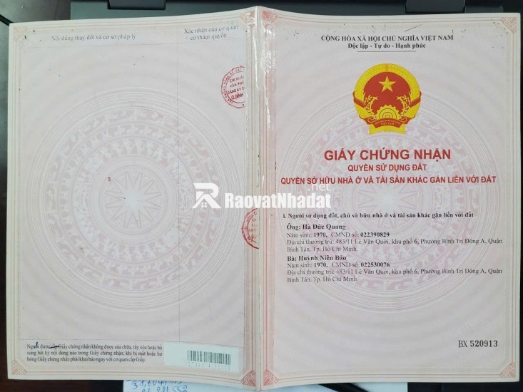 BÁN NHÀ VÀ ĐẤT TẠI P.BÌNH TRỊ ĐÔNG A - DT 126M2 - SHR - 8.7 TỶ TL. LH:0932688139