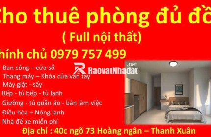 CHO THUÊ PHÒNG FULL NỘI THẤT – NGÕ 73 HOÀNG NGÂN, THANH XUÂN – PHÒNG MỚI 100%