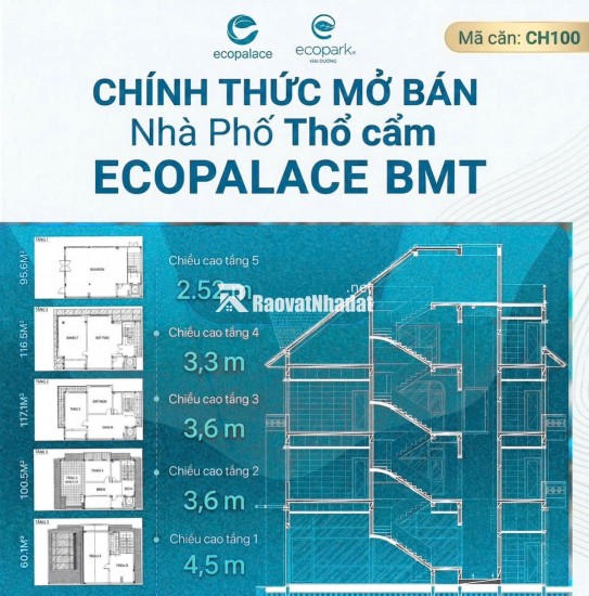  Bán shophouse Ecopalace ĐakLak 2 mặt tiền trục chính dự án, đối diện công viên, 5 tầng, 368m², giá hơn 18 tỷ