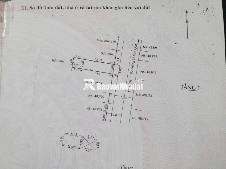 NHÀ VÀ ĐẤT TẠI P.BÌNH TRỊ ĐÔNG A - DT 126M2 - SHR - 8.5 TỶ TL. LH:0932688139