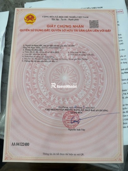 BÁN ĐẤT CỐNG MỸ AN DƯƠNG 41 M2 SHR 899 TR. LH:0358881379