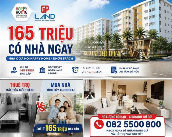 Happy Home 2PN + 2WC - Thanh toán 30% (165 Triệu) sở hữu ngay, sổ hồng riêng⁠
