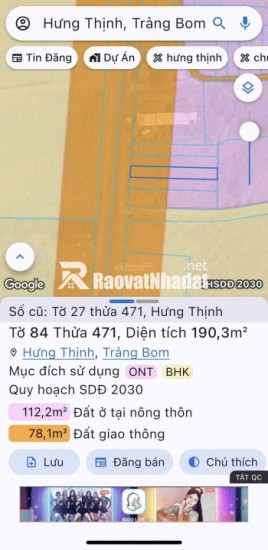 Bán đất tại Ấp An Bình, đường D20, xã Hưng Thịnh, Đồng Nai, giá ưu đãi 4,9 tỷ, 190m2 hot!