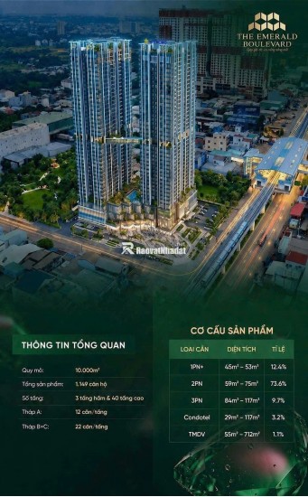 THE EMERALD BOULEVARD - CĂN HỘ CAO CẤP MẶT TIỀN QL13. BOOKING CHỈ 50 TRIỆU - HOÀN LẠI 100%. LH:0978007184.