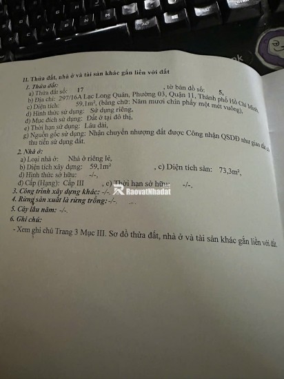 NHÀ QUẬN 11 LIỀN KỀ CÁC QUẬN KHÁC, AN NINH AN TOÀN. 5 TỶ 59.1 M2. LH:0903067772.