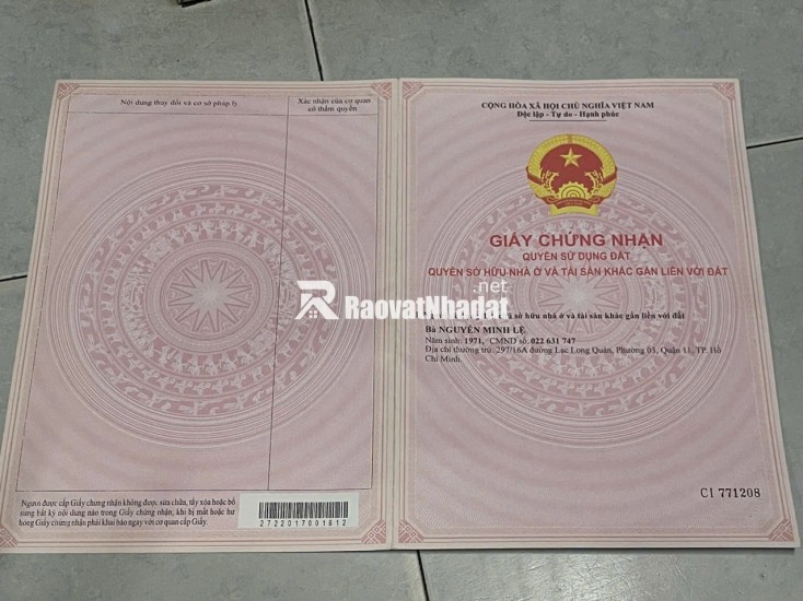NHÀ QUẬN 11 LIỀN KỀ CÁC QUẬN KHÁC, AN NINH AN TOÀN. 5 TỶ 59.1 M2. LH:0903067772.