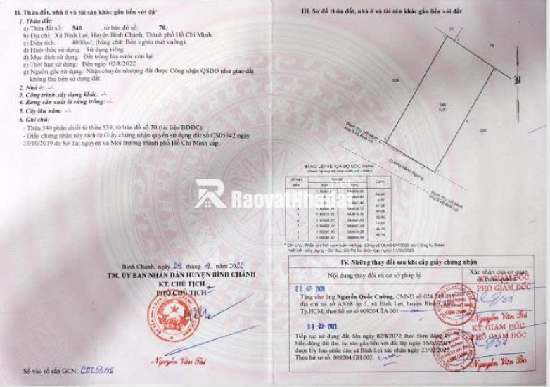 BÁN ĐẤT XÃ BÌNH LỢI - BÌNH CHÁNH, 10.387M2 SẴN 2 SỔ HỒNG CHỈ 2 TỶ/1000M2. LH:0978435476.