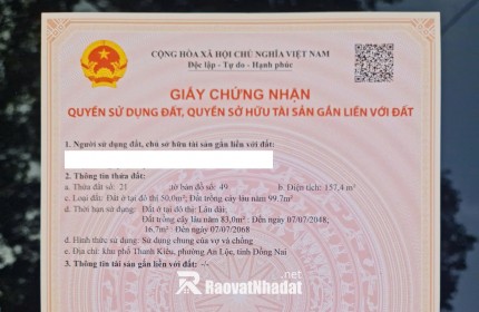 BÁN ĐẤT THỔ CƯ BÌNH LONG – BÌNH PHƯỚC
