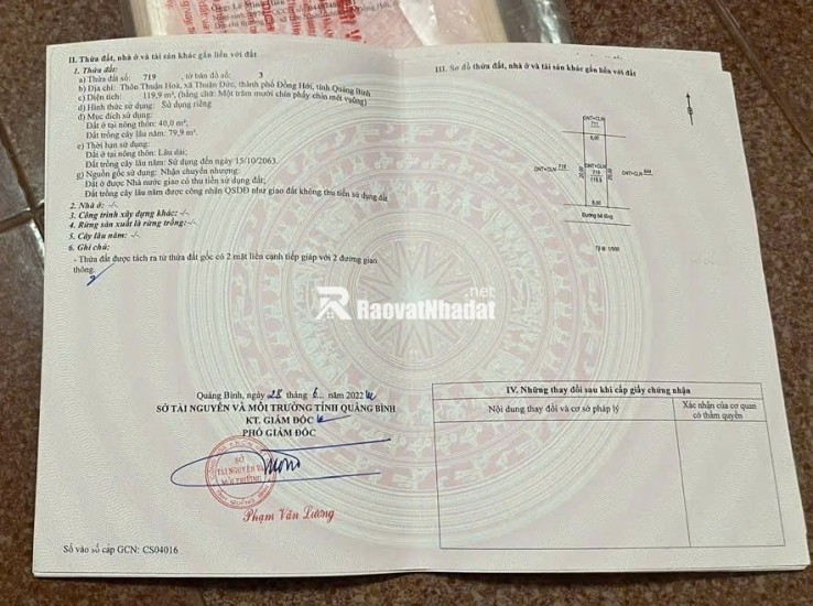 BÁN ĐẤT TP ĐỒNG HỚI, TỈNH QUẢNG BÌNH, SỔ HỒNG RIÊNG, CHỈ 500TR/LÔ. LH:0945576667