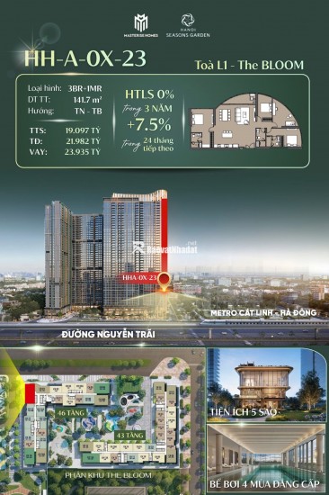  MỞ BÁN CĂN 1PN VIEW NGOẠI KHU SIÊU THOÁNG TẠI LUMIÈRE HANOI SEASONS GARDEN 