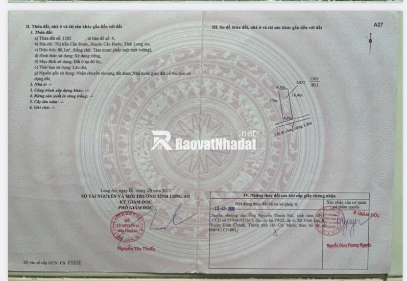 Đất Chính Chủ Cạnh Công Viên TT Cần Đước- giá chỉ 650tr