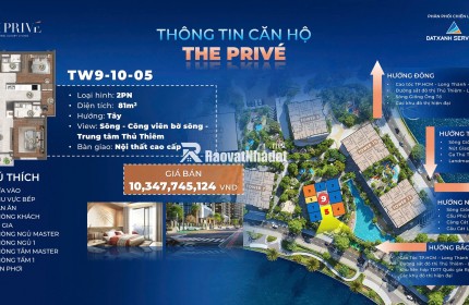 Bán căn hộ 2 PN dự án The Prive trung tâm quận 2 view ba mặt giáp sông. chỉ 10% ký Hợp đồng mua bán