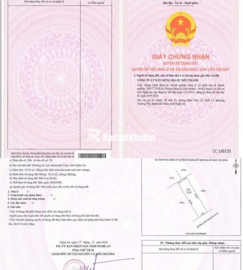 BÁN ĐẤT PHƯỜNG LÊ LỢI, TP.VINH - DT 121M2 VÀ 364M2 – SHR - GIÁ CHỈ TỪ 55TR/M2. LH:0903464999.