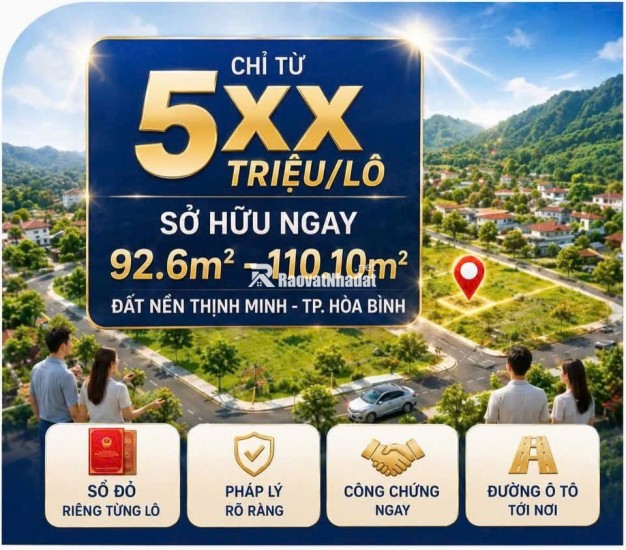Bán đất đối diện trường Mầm Non Hợp Thành - TP Hòa Bình - 2 mặt tiền 110m2  5xx