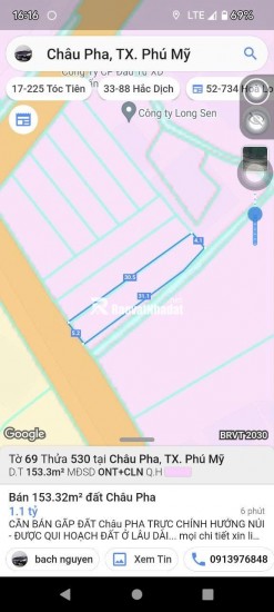 BÁN ĐẤT TẠI CHÂU PHA-TPHCM, DT 153M2 SHR 1.180 TỶ. LH:0913976848 - A TOẠI (CHÍNH CHỦ)