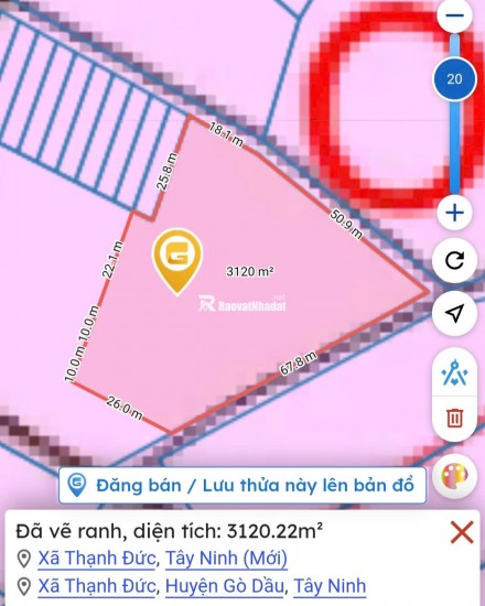 Bán khu đất 3000m2 lô góc 2 mặt tiền tại ấp Bến Mương xã Thạnh Đức huyện Gò Dầu Tây Ninh QH đất ở 100%