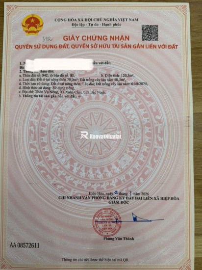 SIÊU PHẨM XUÂN CẨM – BẮC NINH -  120,3 M² – 50TR/M² – ĐẤT CHÍNH CHỦ!