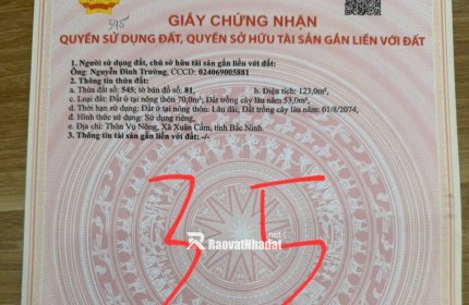 XUÂN CẨM – BẮC NINH NGAY TRUNG TÂM THÀNH PHỐ CHÍNH CHỦ CẦN BÁ
